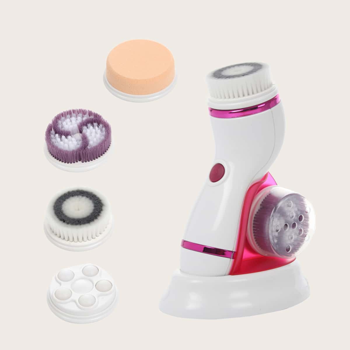 

Silicone Electric Facial Cleanser & 4pcs Head, Pink