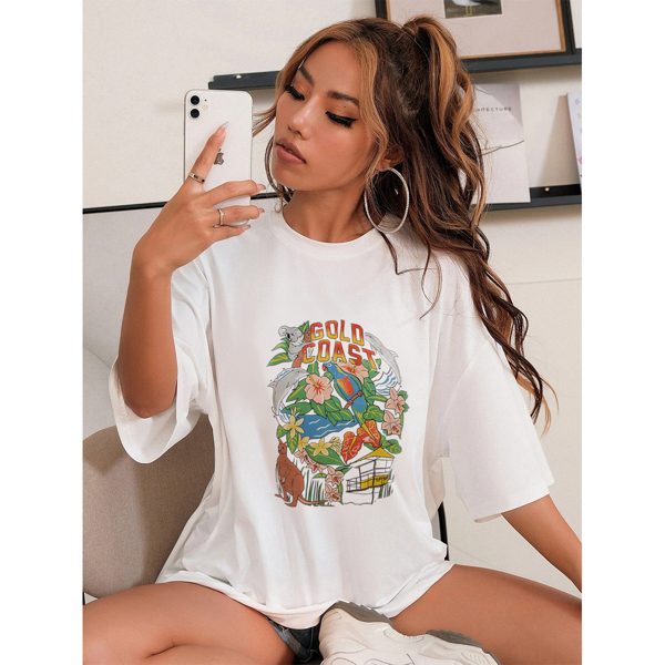 

Oversized Floral & Letter Tee, White