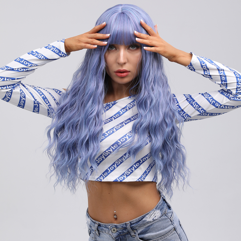

Nature Long Curly Wig With Bangs, Blue
