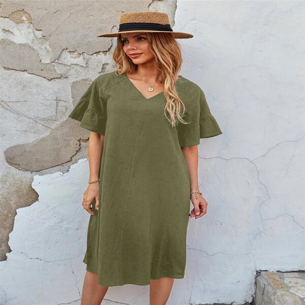 

V-neck Flutter Sleeve Tunic Dress, Army green