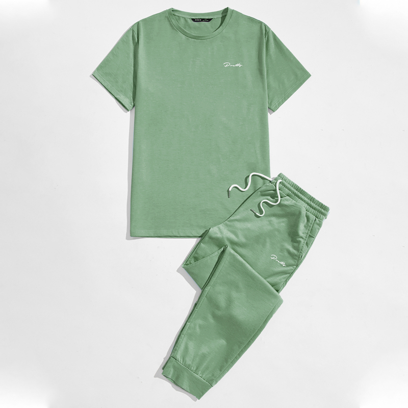 

Guys Letter Graphic Tee & Sweatpants Set, Green