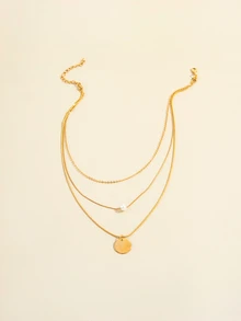 Disc Pendant Layered Necklace - Yellow Gold - View 3