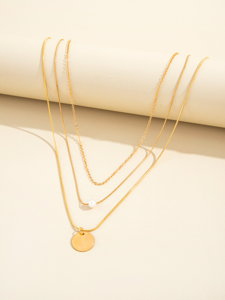 Disc Pendant Layered Necklace - Yellow Gold - View 4