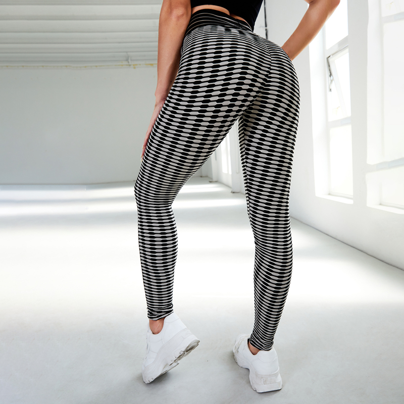 

Striped Honeycomb Textured Sports Leggings, Black and white