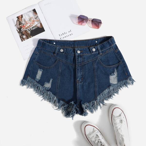 

Plus Raw Hem Denim Shorts, Dark wash