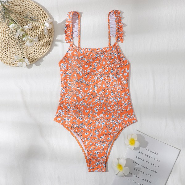 

Ditsy Floral Ruffle One Piece Swimsuit, Orange