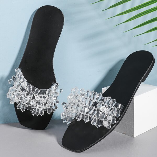 

Gemstone Decor Slide Sandals, Black