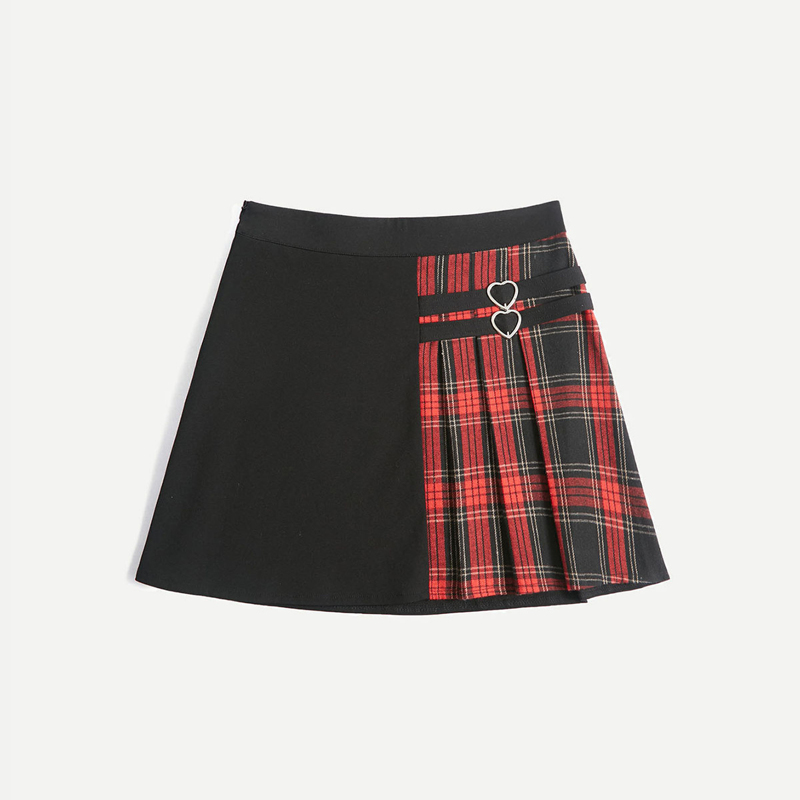 

Contrast Plaid Pleated Skirt, Multicolor