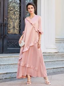 Mulvari Vestido Con Cuello En V Y Detalles De Volantes - Rosa coral - Ver 1