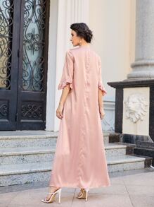 Mulvari Vestido Con Cuello En V Y Detalles De Volantes - Rosa coral - Ver 2