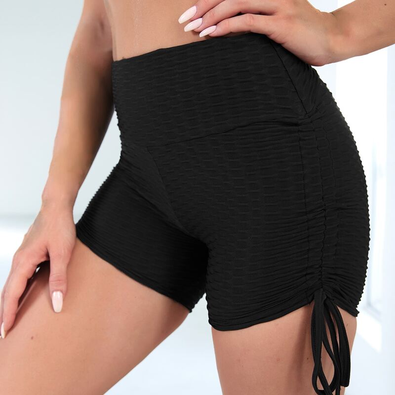 

Honeycomb Textured Drawstring Sports Shorts, Black