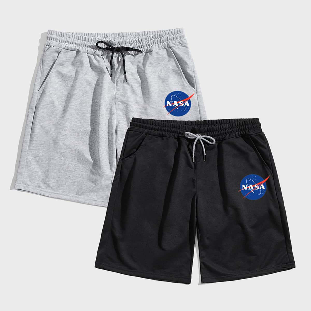 

Guys 2pcs Letter Graphic Drawstring Shorts, Multicolor