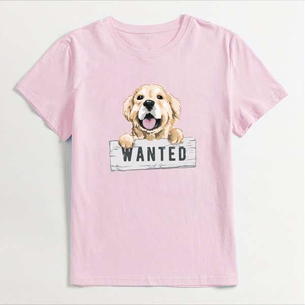 

Dog & Letter Graphic Tee, Baby pink