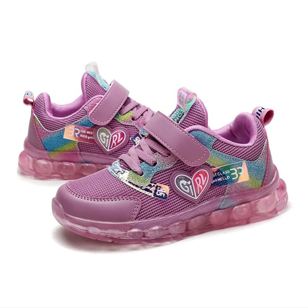 

Girls Letter Graphic Velcro Strap Sneakers, Purple