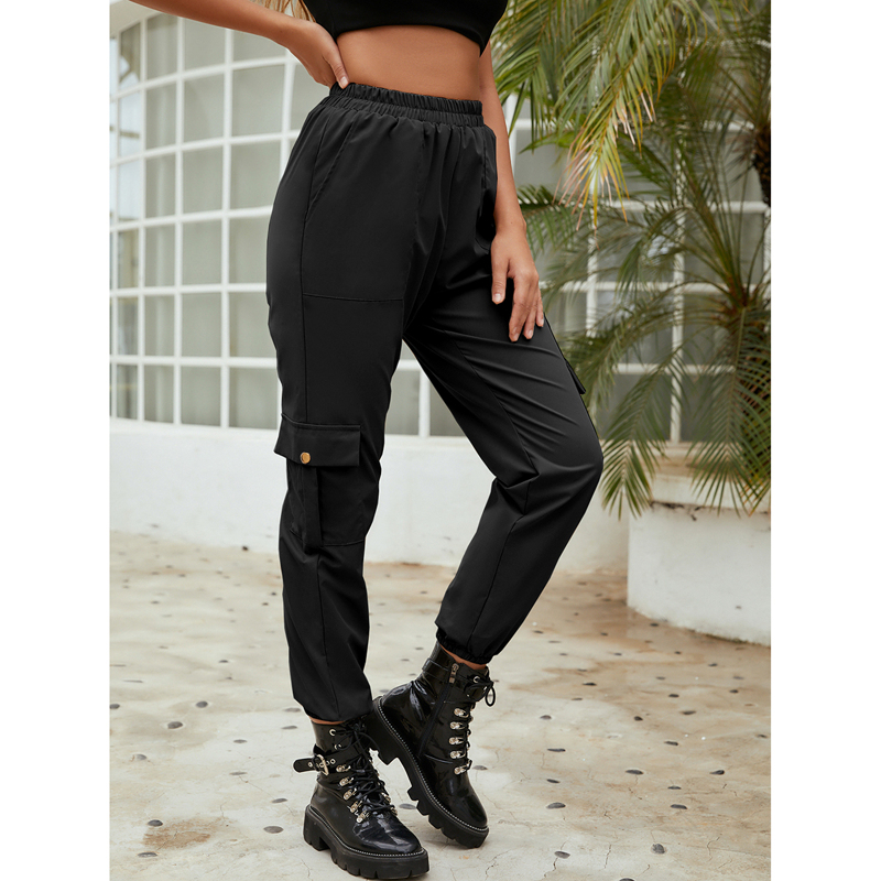 

Flap Pocket Solid Cargo Pants, Black