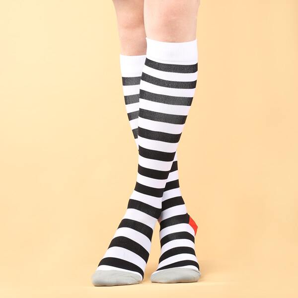 

Striped Over The Calf Socks, Black and white