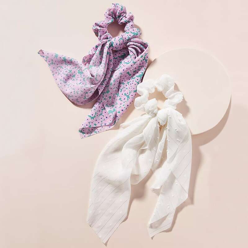 

2pcs Floral Print Scarf Hair Tie, Multicolor