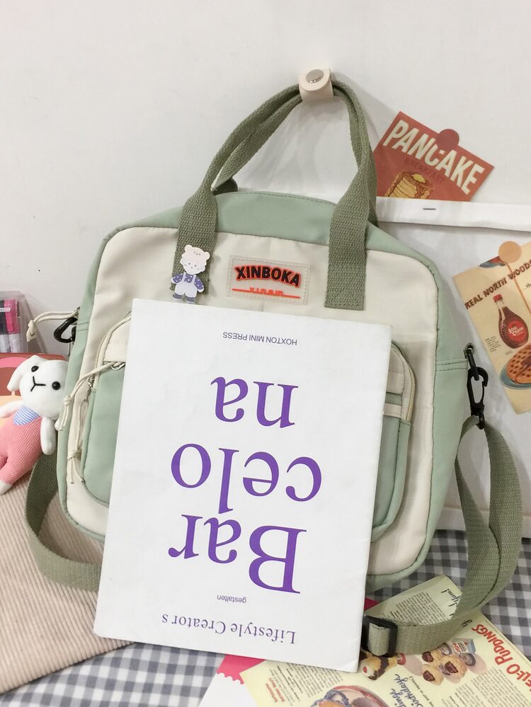 Bolso tote con diseño de dibujos animados para niñas - Verde - Añade 4