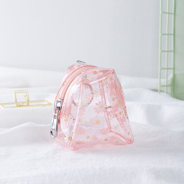 

Girls Clear Floral Graphic Coin Case, Pink