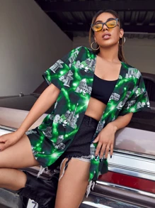 Dino & Panda Art Kimono abierto delantero con gráficos de dibujos animados, para el verano y las vacaciones en la playa - Multicolor - Ver 1