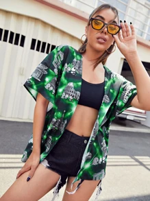 Dino & Panda Art Kimono abierto delantero con gráficos de dibujos animados, para el verano y las vacaciones en la playa - Multicolor - Ver 5