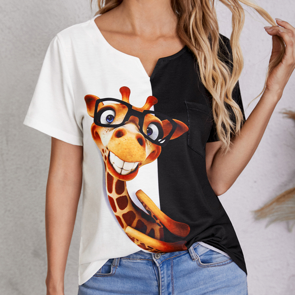 

Two Tone Giraffe Print Tee, Black and white