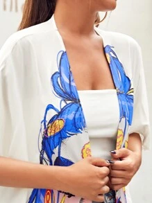 D.PintoLópez Figure Graphic Split Side Kimono, For Summer Beach Vacation - White - View 3