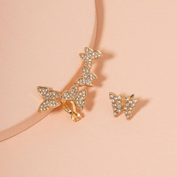 

Rhinestone Butterfly Mismatched Earrings, Gold