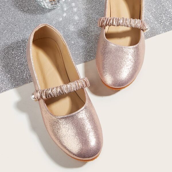 

Girls Metallic Bow Decor Flats, Pink