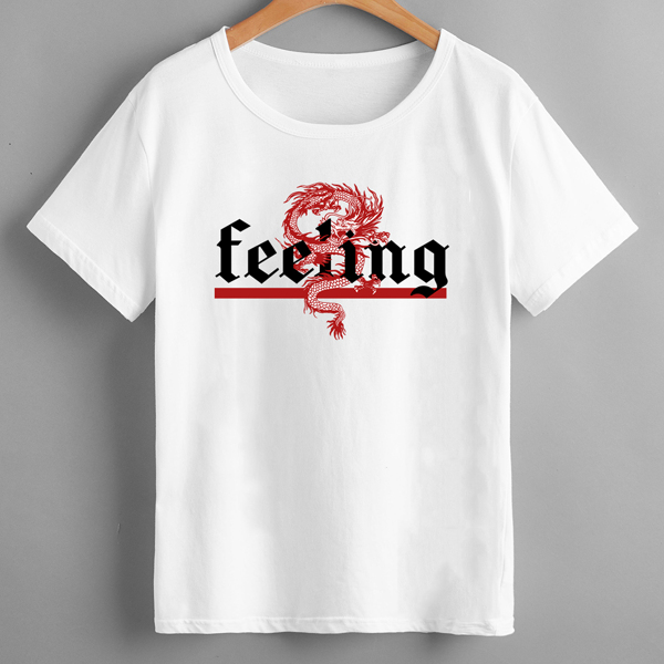 

Chinese Dragon & Letter Graphic Tee, White