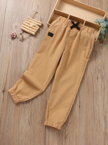 SHEIN Toddler Boys Patched Tapered Trousers - Khaki - View 1