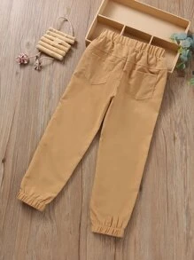 SHEIN Toddler Boys Patched Tapered Trousers - Khaki - View 2