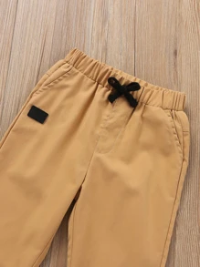 SHEIN Toddler Boys Patched Tapered Trousers - Khaki - View 3