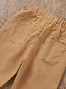 SHEIN Toddler Boys Patched Tapered Trousers - Khaki - View 4