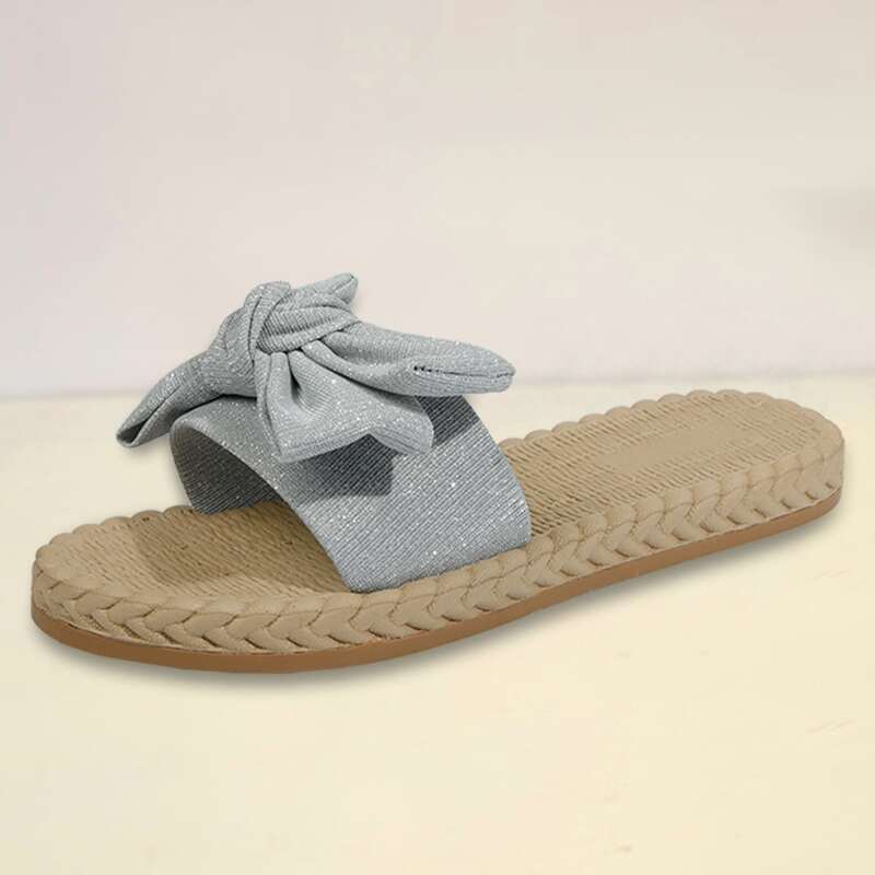 

Glitter Bow Knot Slide Sandals, Silver