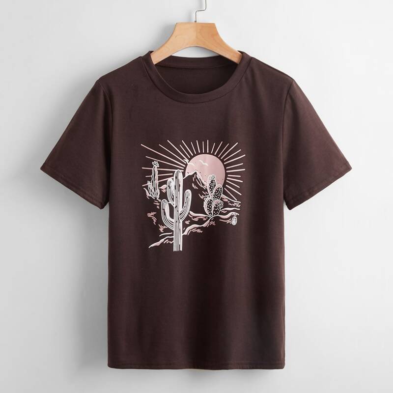 

Sun & Cactus Graphic Tee, Chocolate brown