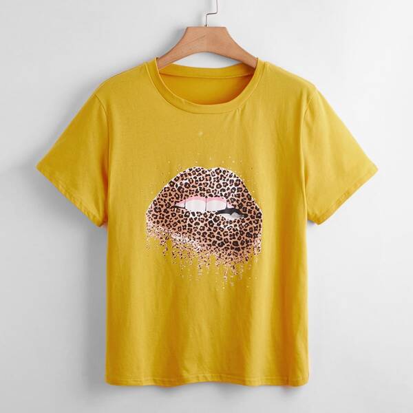 

Plus Leopard And Mouth Graphic Tee, Yellow
