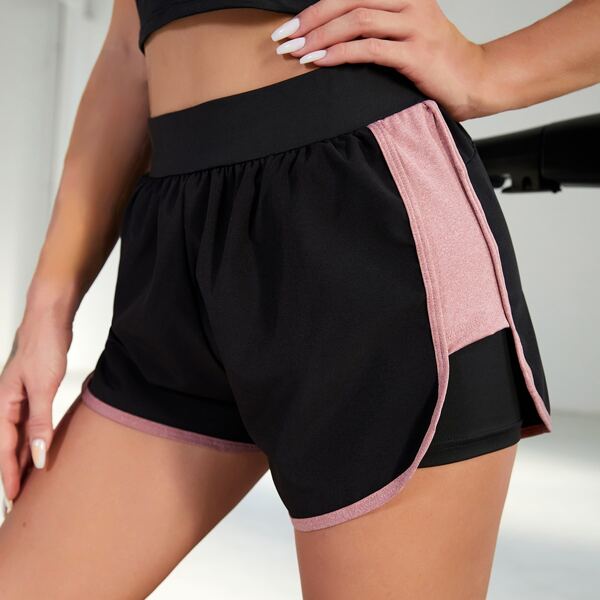 

Contrast Binding Color-block Sports Shorts, Black