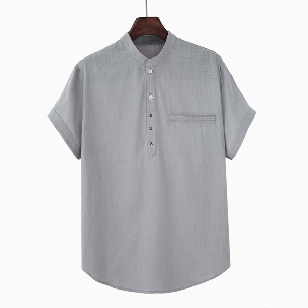 

Men Solid Half Button Shirt, Grey