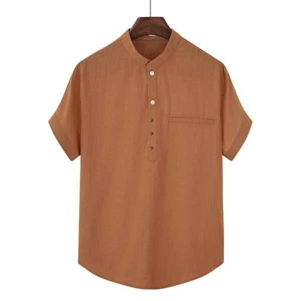

Men Solid Half Button Shirt, Burnt orange