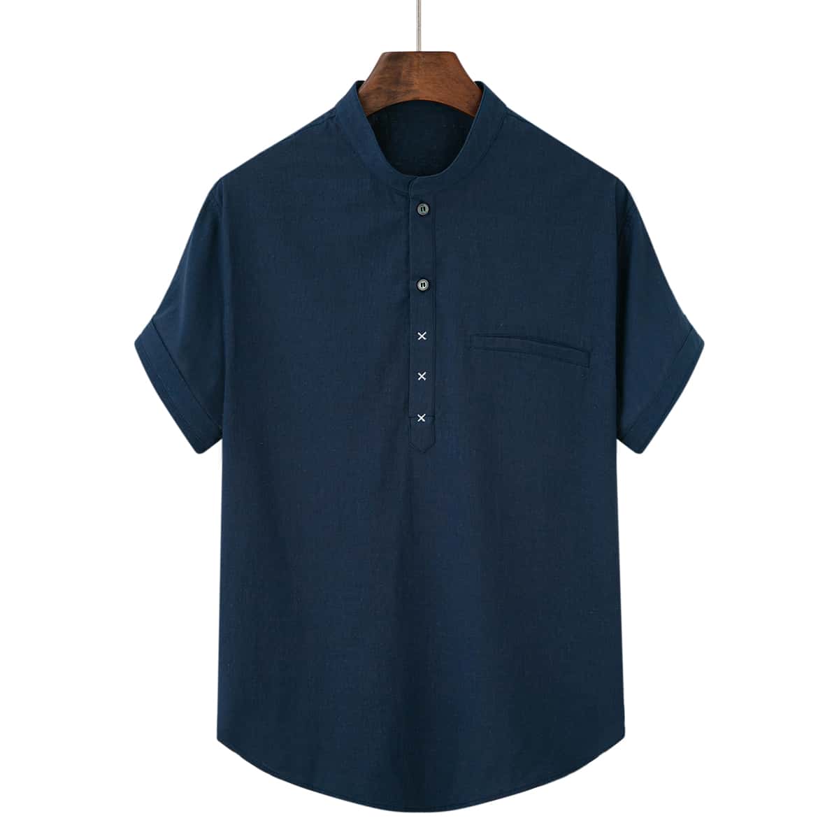

Guys Solid Half Button Shirt, Navy blue