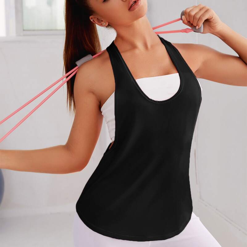 

Solid Racer-back Sports Tank Top, Black