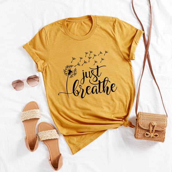 

Plus Slogan & Dandelion Print Tee, Yellow