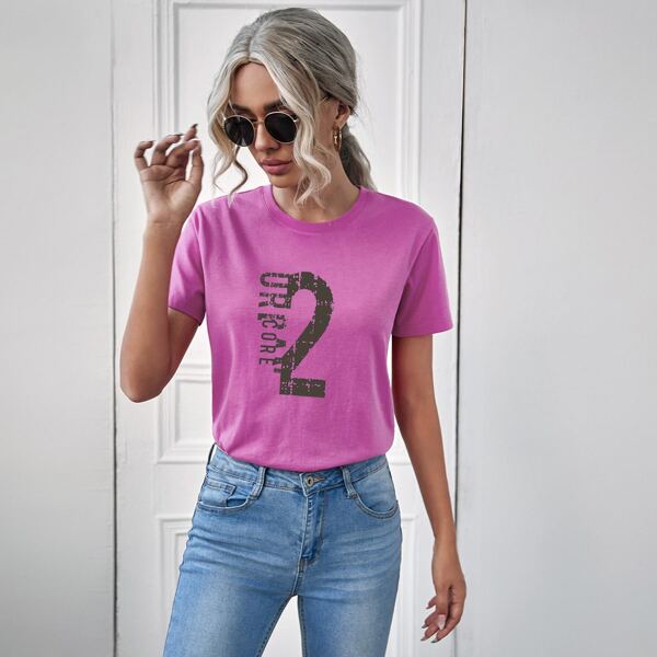 

Letter & Number Round Neck Tee, Purple