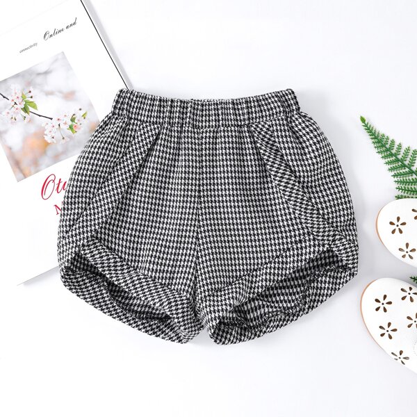 

Toddler Girls Houndstooth Shorts, Black and white