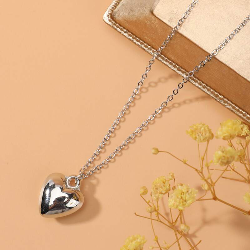 

Heart Charm Chain Necklace, Silver