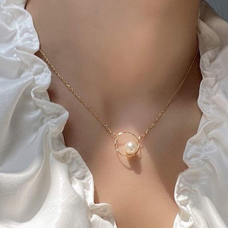 

Faux Pearl Chain Necklace, Gold