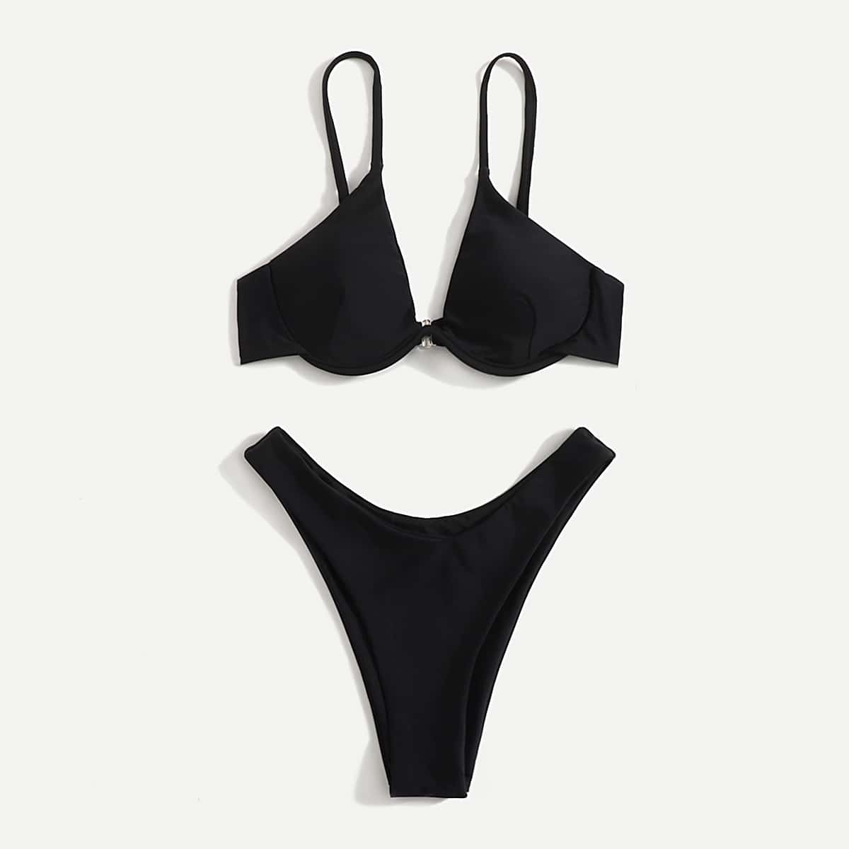 

Underwire High Cut Bikini Swimsuit, Black