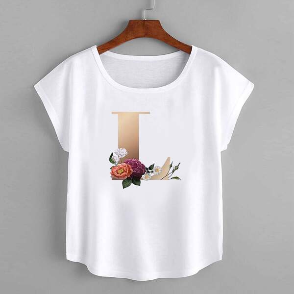 

Plus Floral & Letter Graphic Tee, White