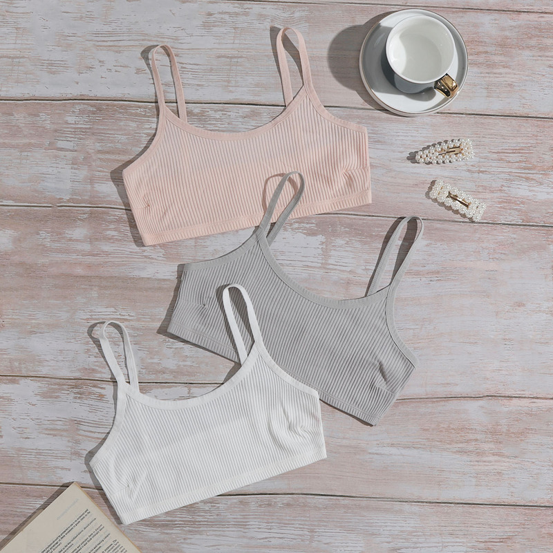 

3pack Plain Rib Bra Set, Multicolor